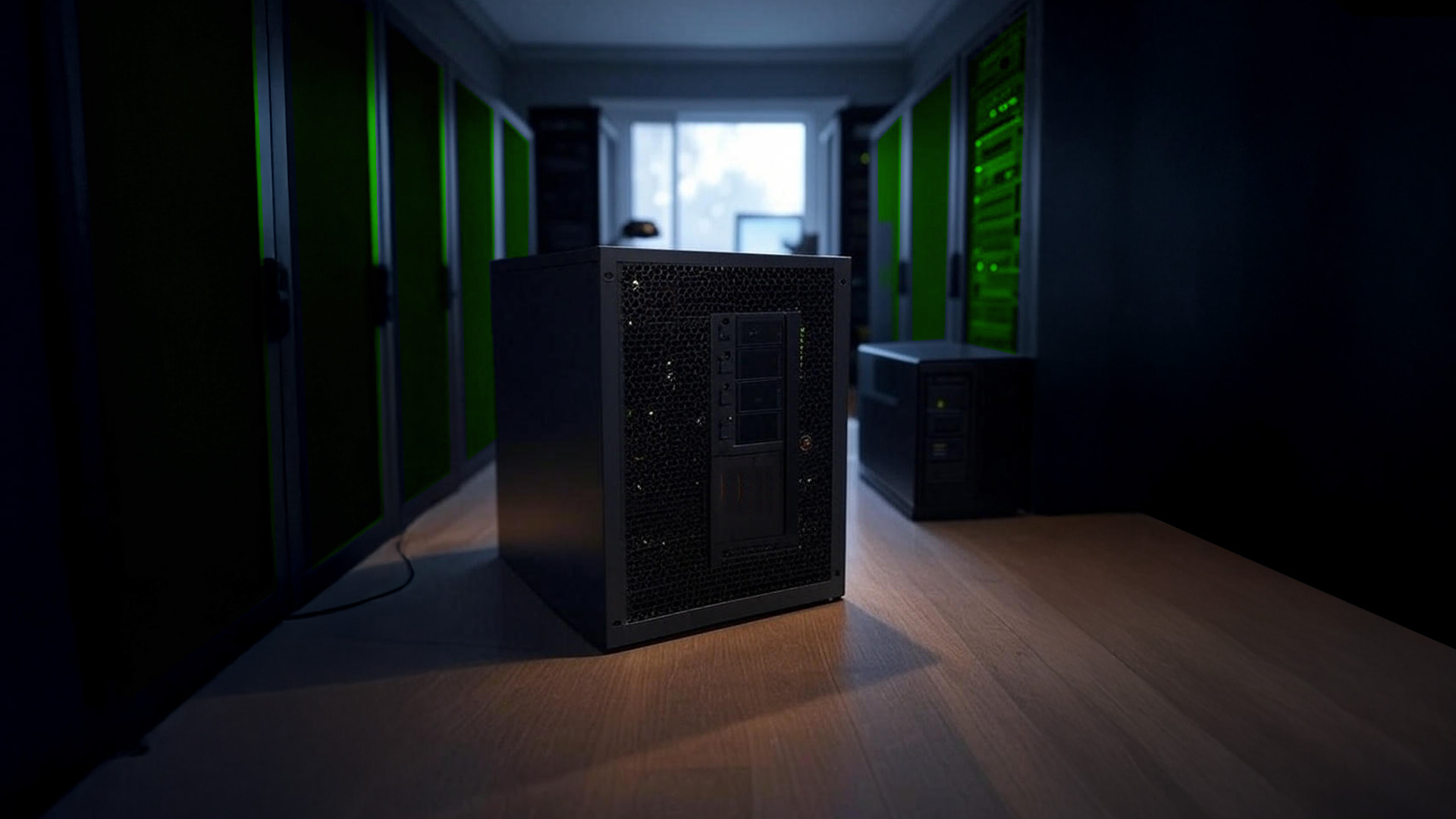 Picture of UPS in a room with servers.